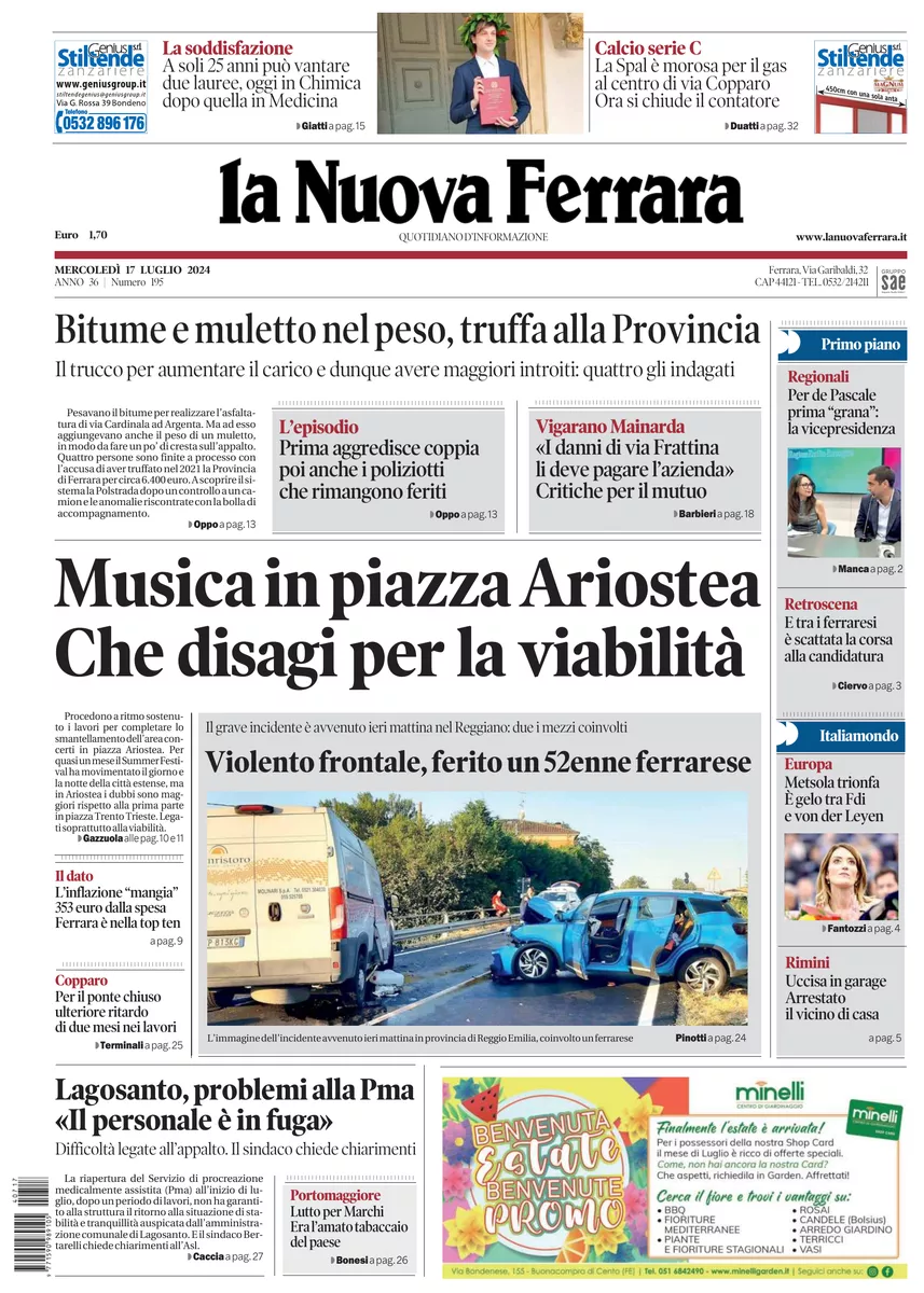 Prima-pagina-nuova ferrara-oggi-edizione-del-2024-07-17